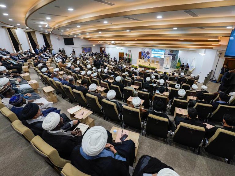 Scholars and seminary students attending the second preliminary conference on the Millennium of the Najaf Seminary