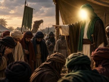 Illustration of Amir al-Muminin addressing the people of Basra after the Battle of Jamal